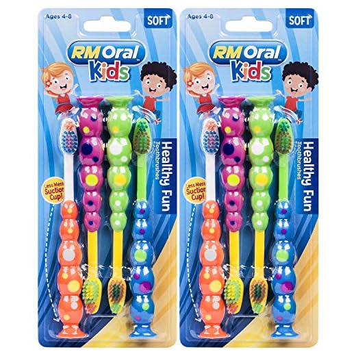 RM Oral Kids Healthy Fun Suction Cup Soft Toothbrushes, 4 Count Twin Pack