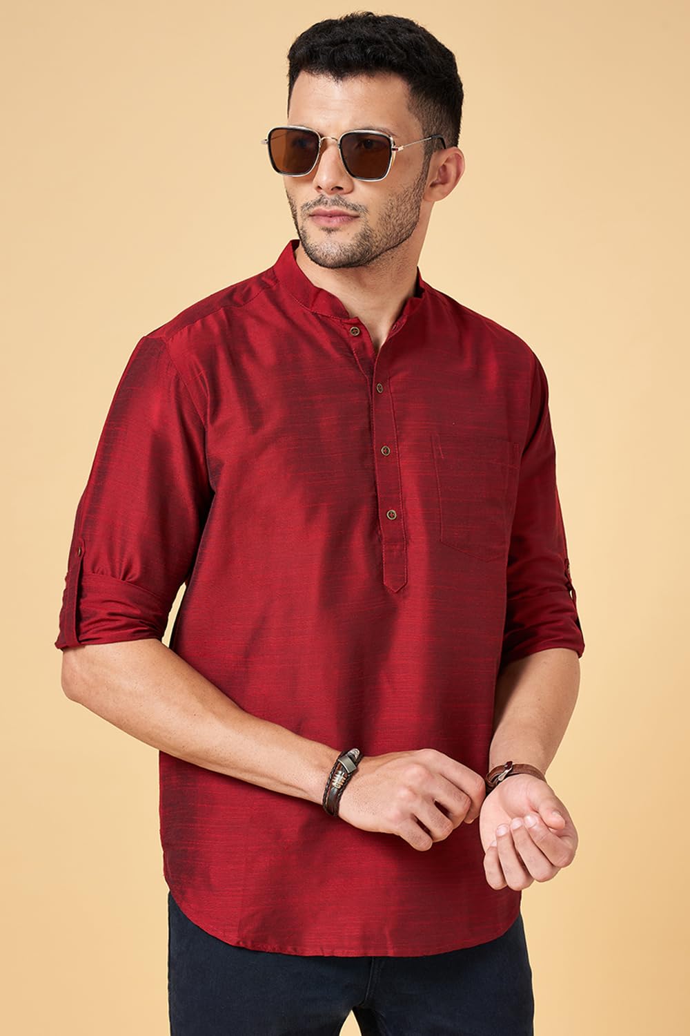 Men's Indus Route Maroon Kurta Regular Fit,Maroon,XL - Image 2 thumbnail