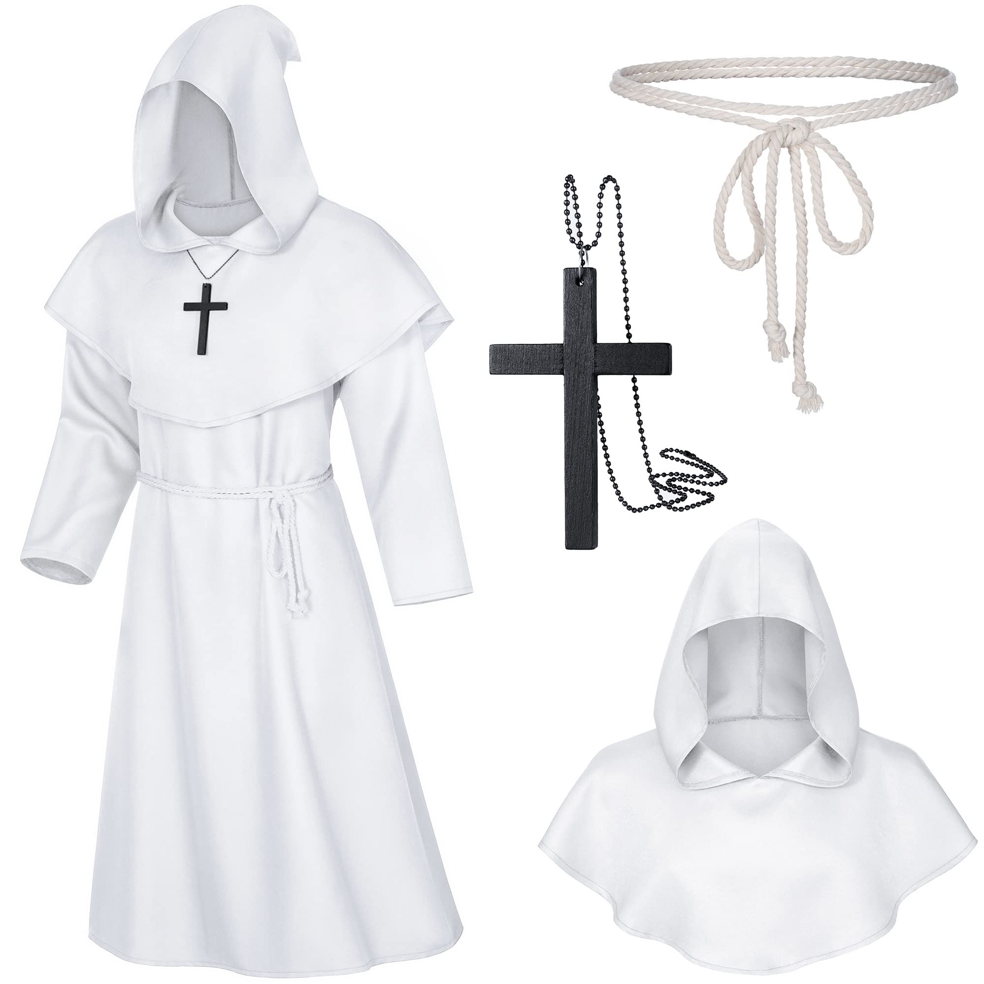 TOKYO REVENGERS Medieval Renaissance Monk Friar Priest Wizard Cloak Hooded Robe Cosplay Belt Necklace Set