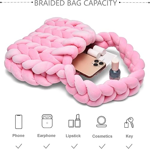 Miniatura 3 de Bolsas de mano tejidas a mano para mujer, bolso de hombro de punto de hilo grueso, bolso trenzado hecho a mano