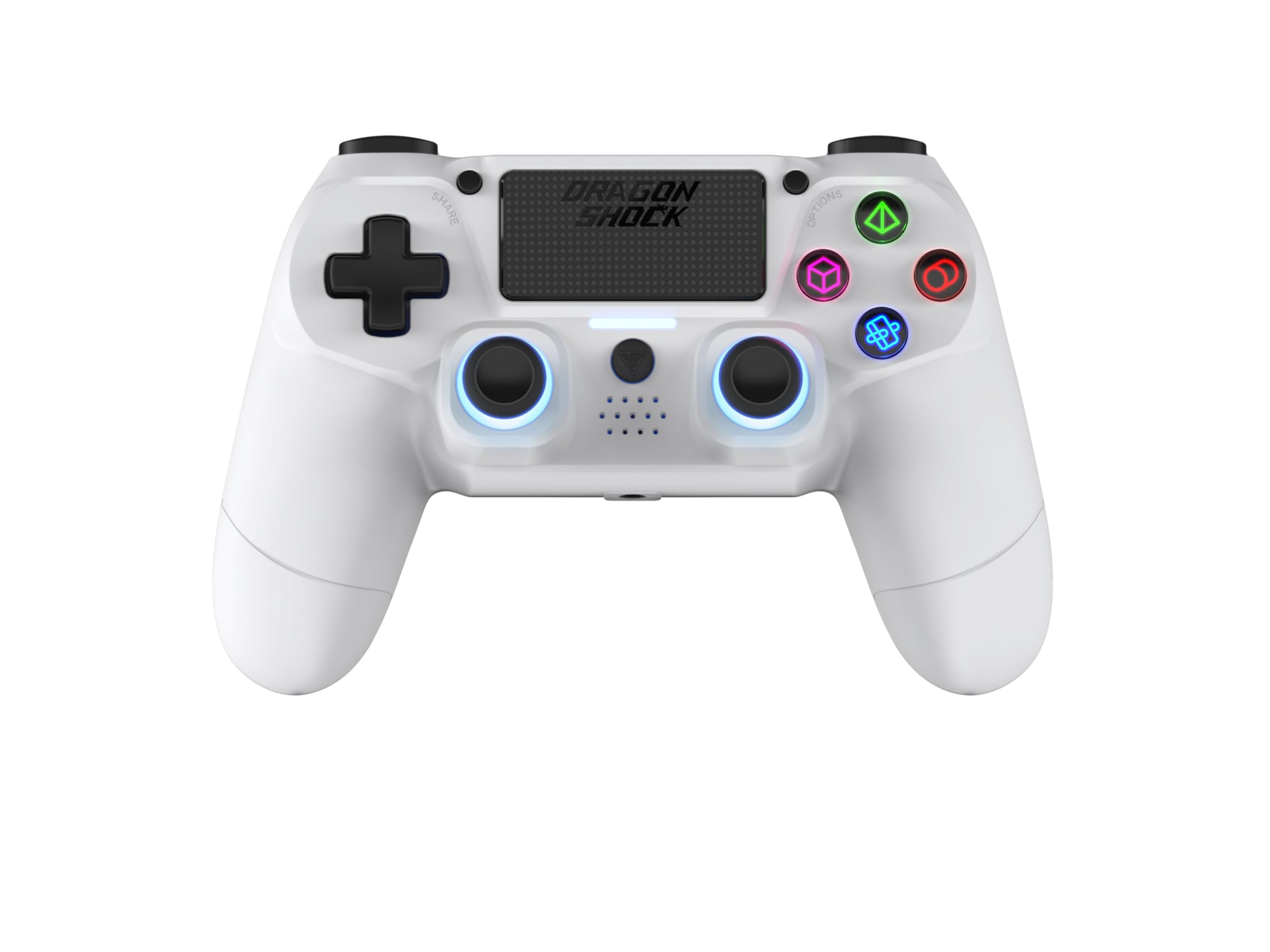 DragonShock Mizar Manette Sans Fil pour PS4 – Contrôleur Bluetooth Compatible PC & PS3 – Double Vibration, Batterie Rechargeable – Blanc