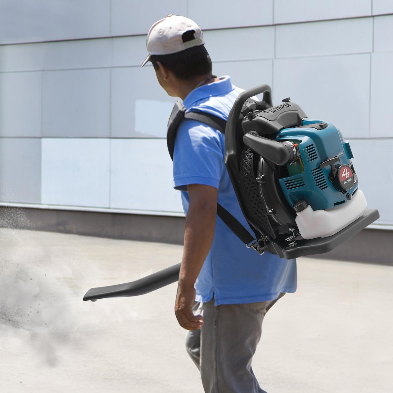 Soplador de hojas portátil en la espalda, 75,6 cc, gasolina de 4 tiempos, 2600 W, soplador de hojas con 7000 rpm y 498 ft³/s de volumen de aire, potente soplador para hojas, césped y nieve