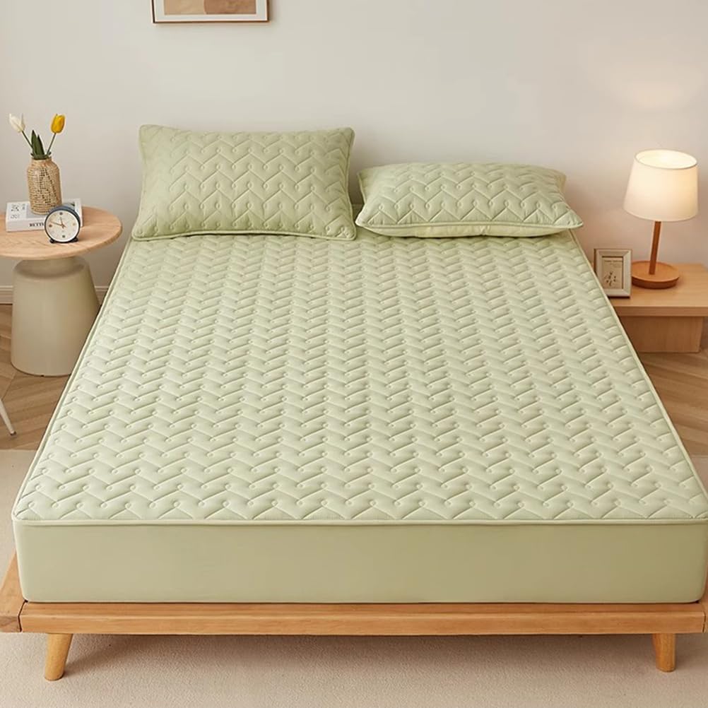 Protectores de Colchón, Cubre colchon, Acolchado, Microfibra, Transpirable, Funda de Colchón Altos hasta 5-30cm,Verde,135x190cm