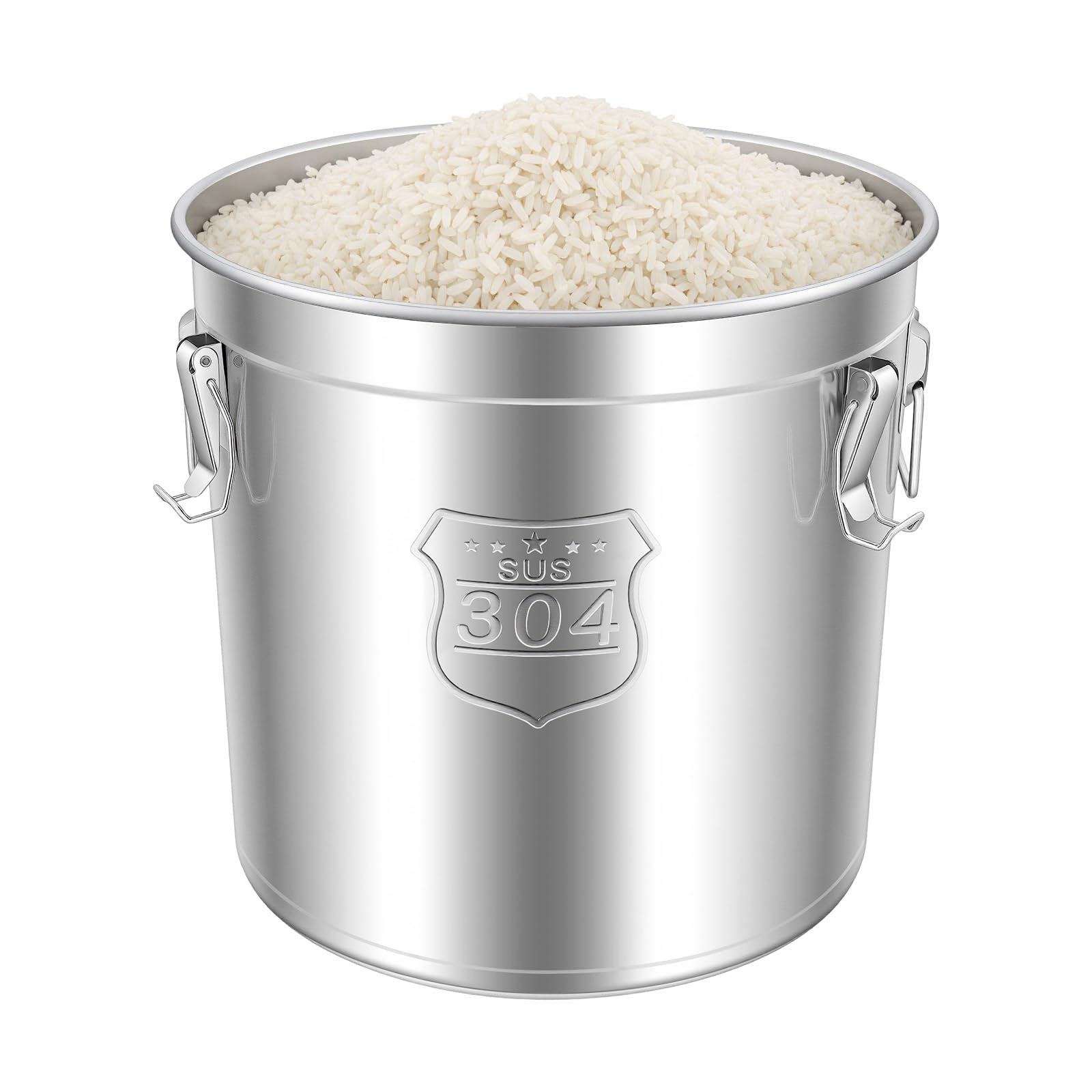 Contenitore ermetico in acciaio inox, grande, 48 l, con coperchio e manici, per cereali, farina, zucchero, caffè, tè, cucina