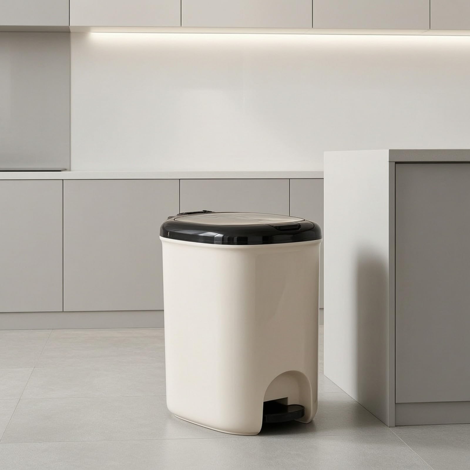 Cubo 20 Litro Pedal Higiénico Papelera con Tapa Abatible y Anillo Retenedor Compacto Barero con Tapa para Hogar, Cocina, Negro, 20L