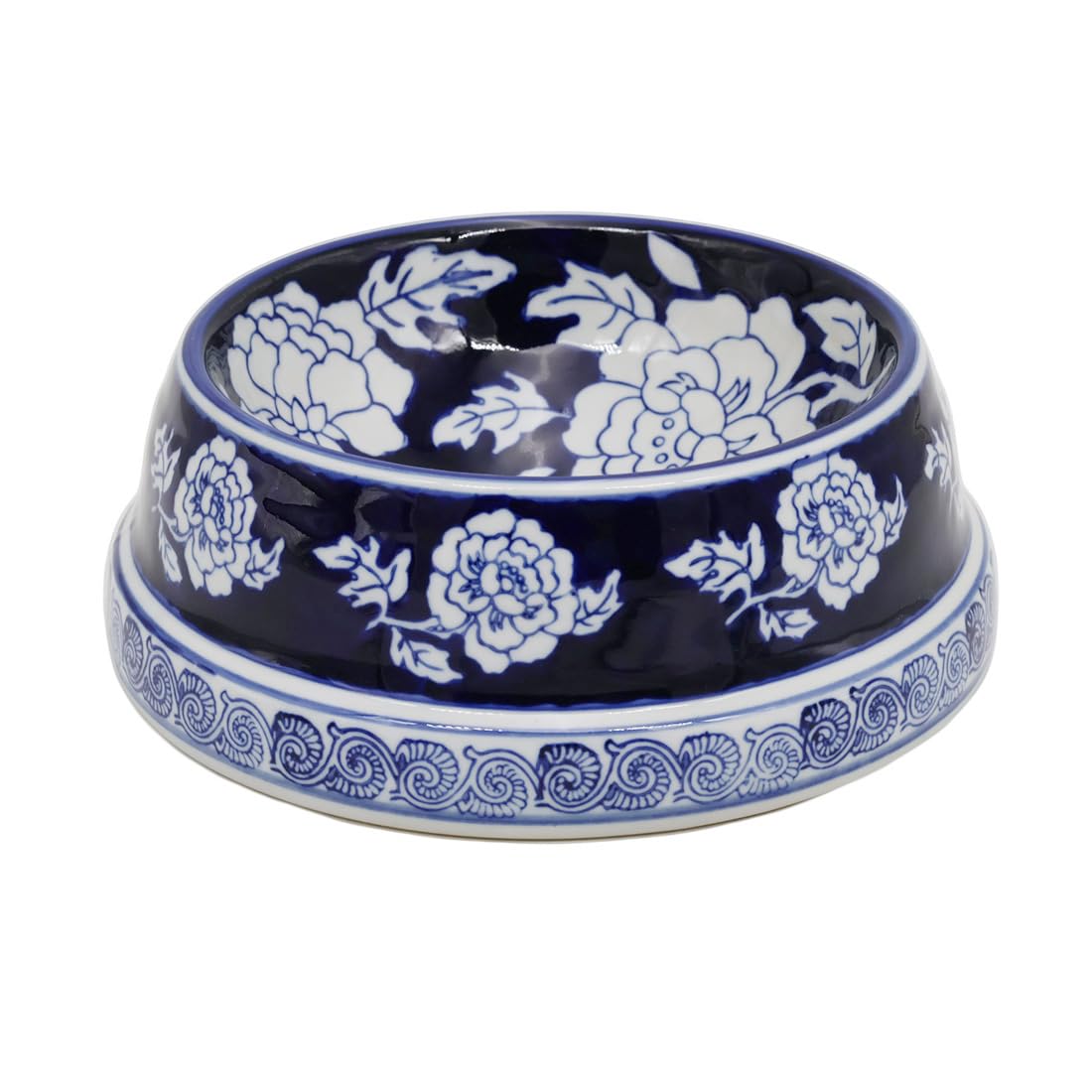 Aimusego Vintage Blue Ceramic Dog Bowls, Dog Food Feeding Dish for Medium Dogs Cats, Heavy Chinoiserie Porcelain Pet Bowl for Water,Durable & Easy to Clean-9inch