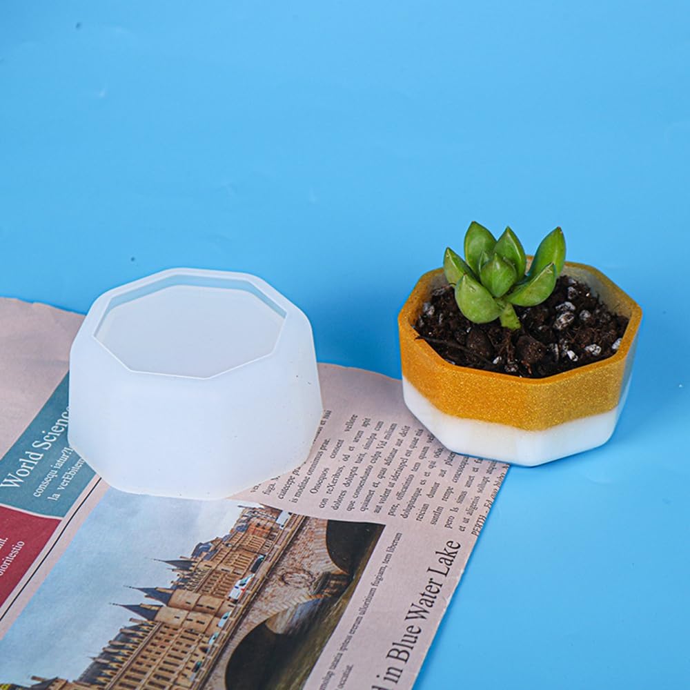 Stiesy 2Pcs Octagon Flower Pot Silicone Moulds Epoxy Resin Casting Molds Succulent Plant Pot Storage Mold for DIY Candle Holder Craft Home Garden Decorations Making Tool — image 1