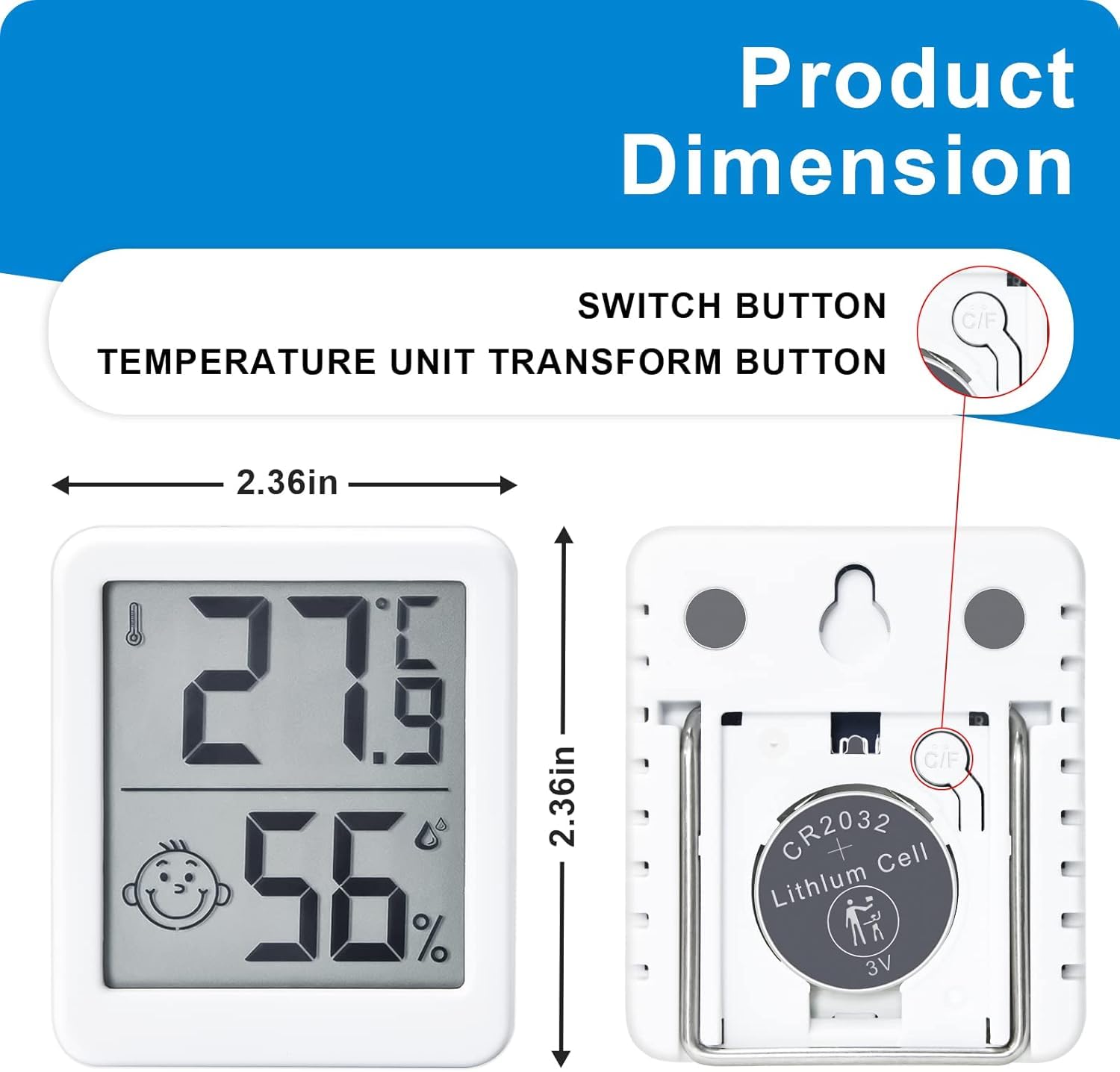 MOXYOY Digital Room Thermometer, Indoor Hygrometer With LCD Display, Temperature and Humidity Meter Humidity Monitor for Home, Office, Bedroom & Greenhouse — view 3