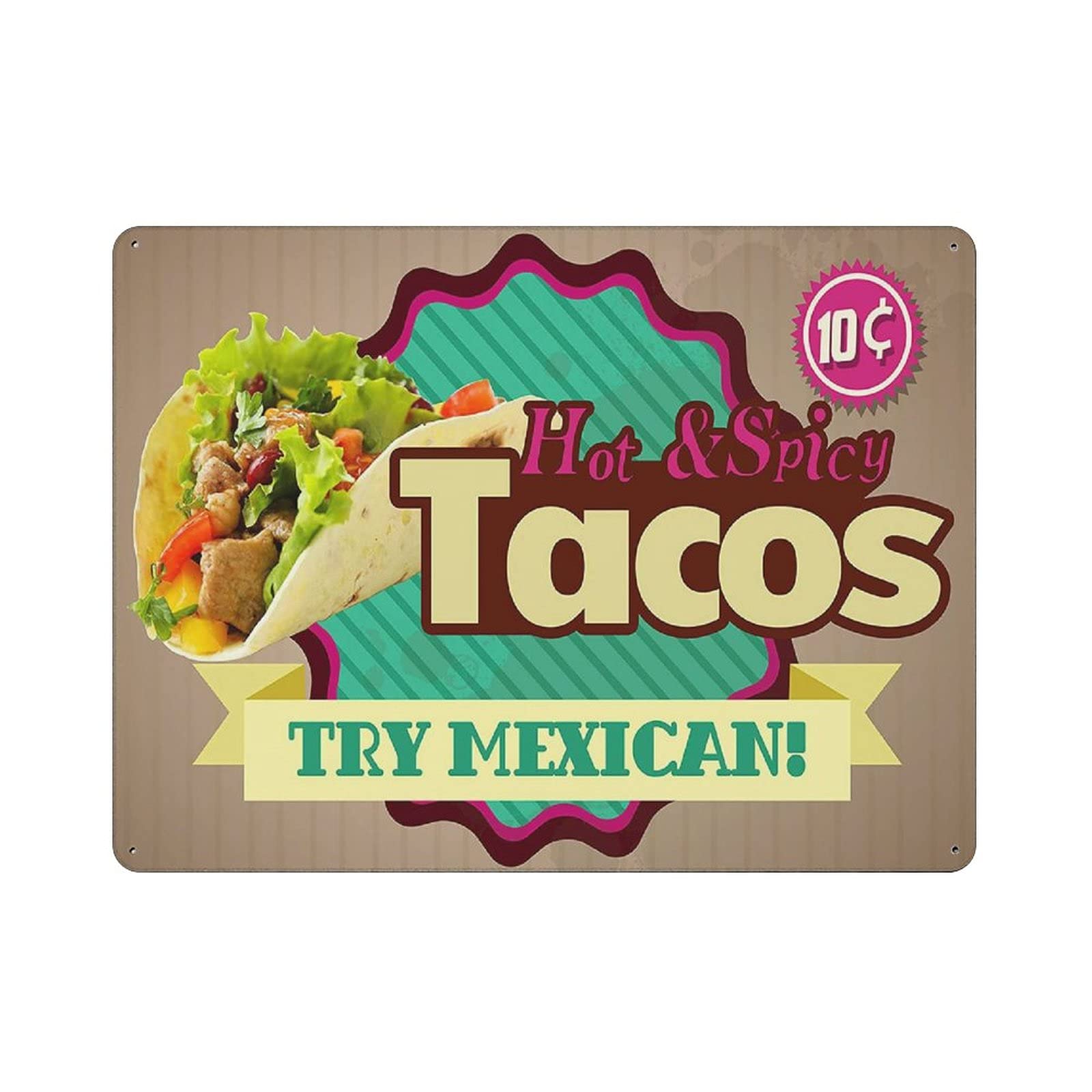 Metal Tin Sign Mexican Tacos Vintage Tin Poster Metal Sign Wall Decoration Country Kitchen Home Garage Decor 12"x16"