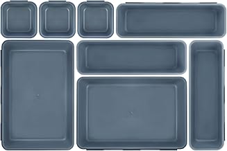 IPOW Set of 8 Plastic Drawer Organizers in 3 Sizes Multipurpose Kitchen, Bathroom, Office
