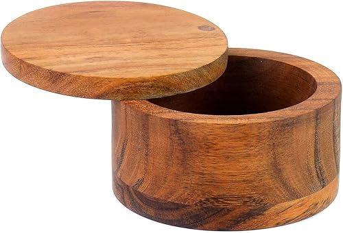 Miniatura 5 de Kaizen Casa Caja de sal o especias de madera de acacia con cubierta giratoria perfecta para mantener la sal de mesa, sales gourmet, hierbas o