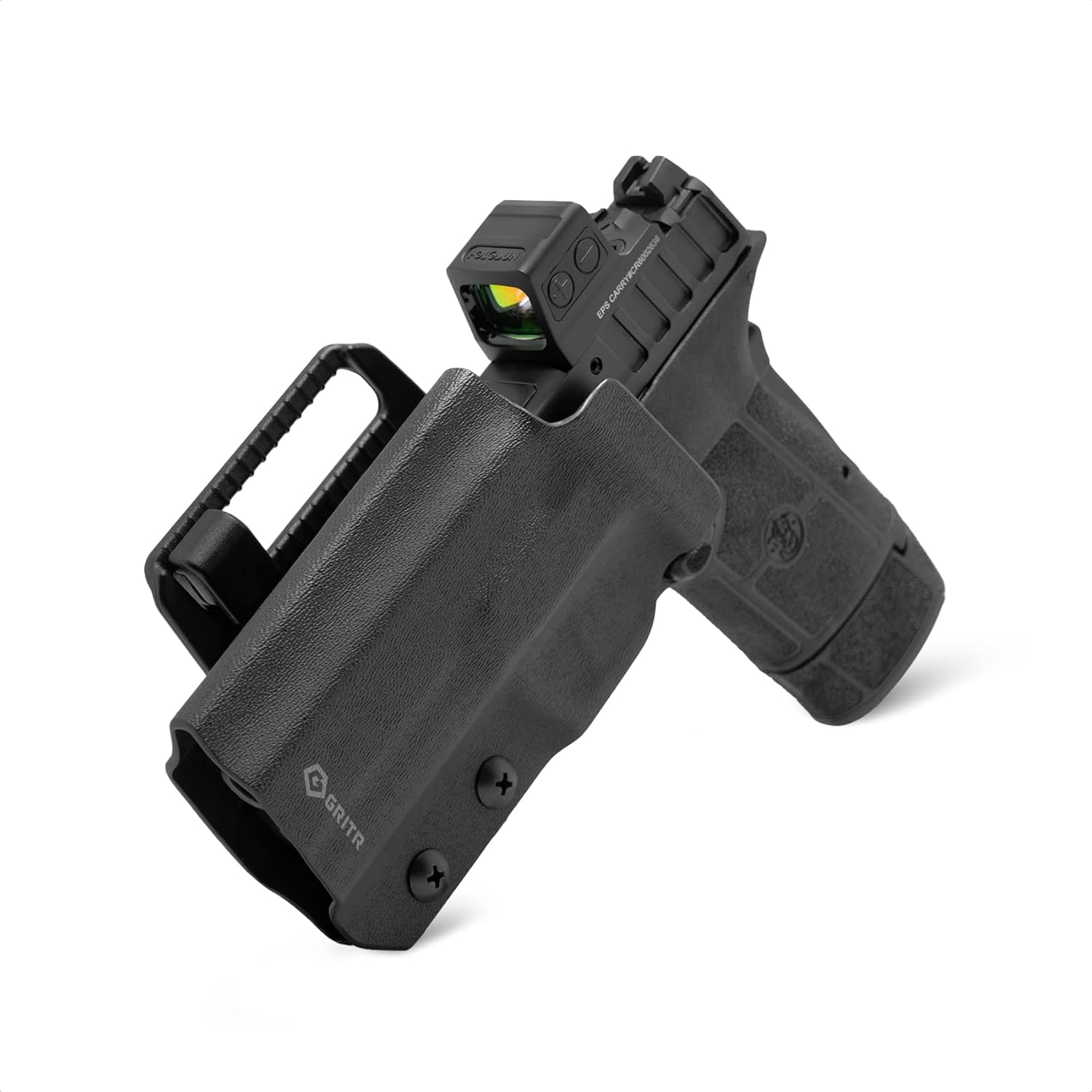 GRITR OWB Kydex Right/Left Hand Gun Holster for Smith & Wesson M&P Shield EZ 9/380/S&W Equalizer - Optic Cut, Compatible with Safariland QLS/G-Code RTI Attachments, Adjustable Belt Loops, Open Bottom