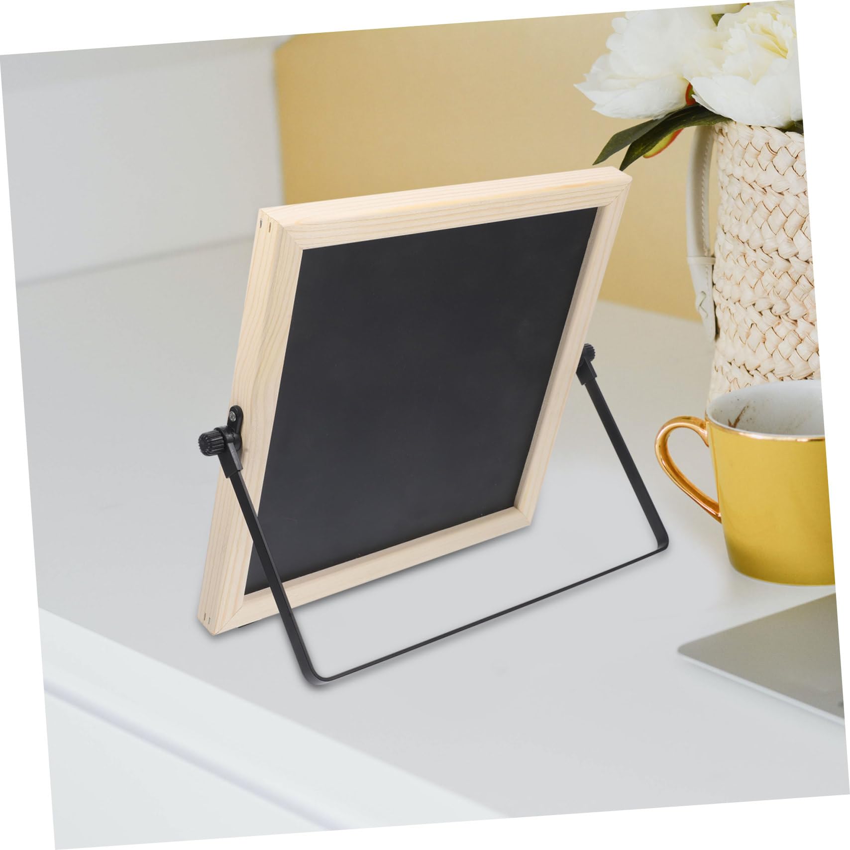 Tableau Blanc Magnétique de Bureau Double Face 1 PC en Cadre Bois Foncé