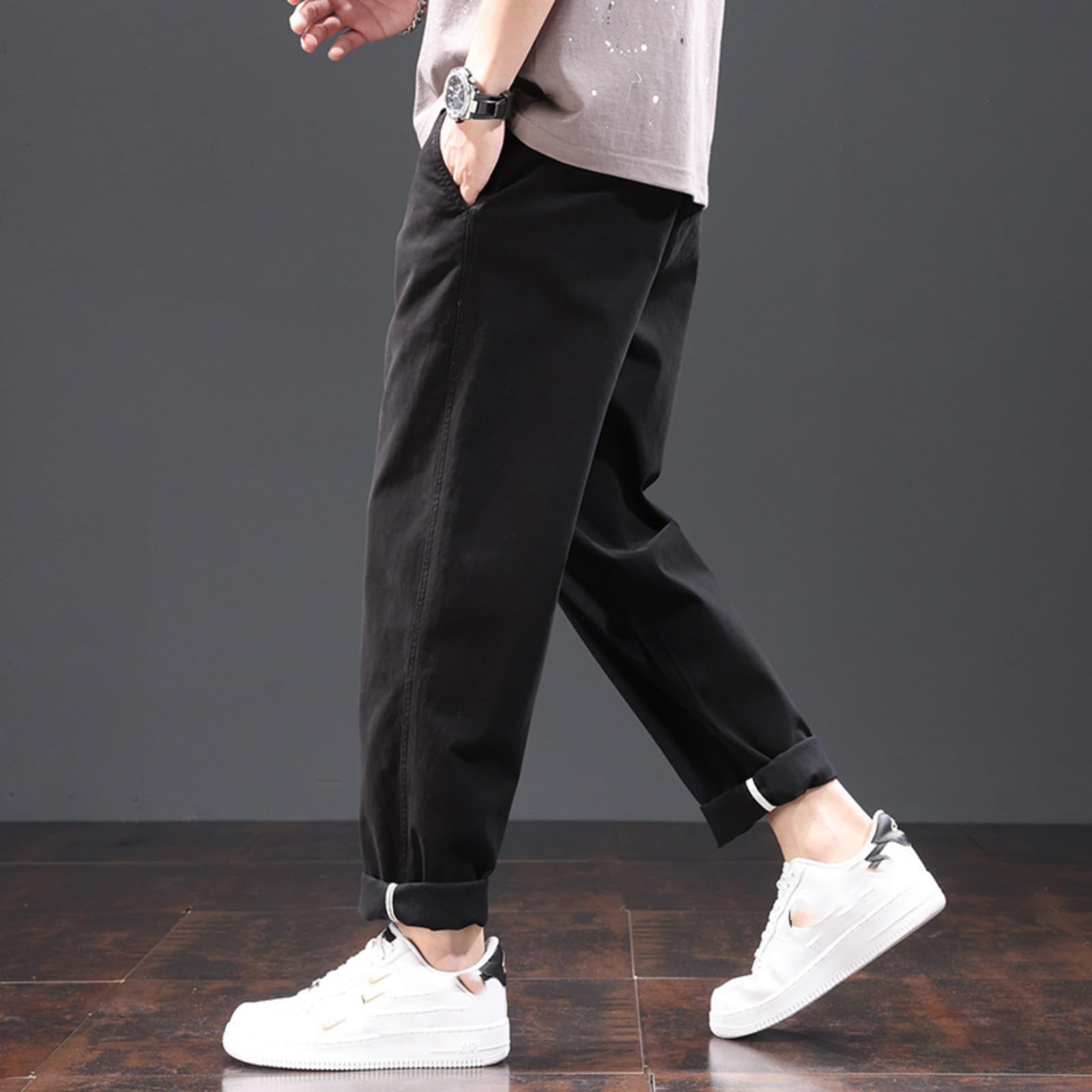 Pantaloni da Lavoro in Stile Hong Kong per Uomini, Pantaloni Casual Lunghi Dritti Larghi