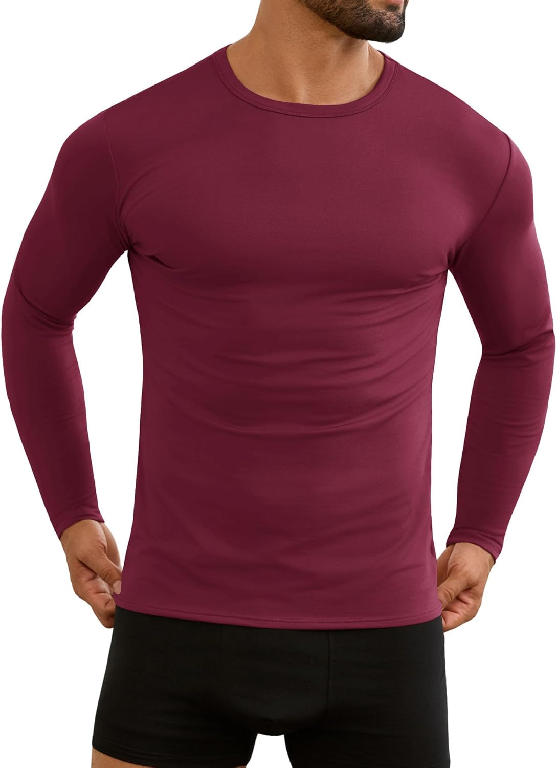 URRU Men's Thermal Long Sleeve Shirts Fleece Lined High Stretch Thermal Underwear Tops Base Layer for Men Cold Weather Gear