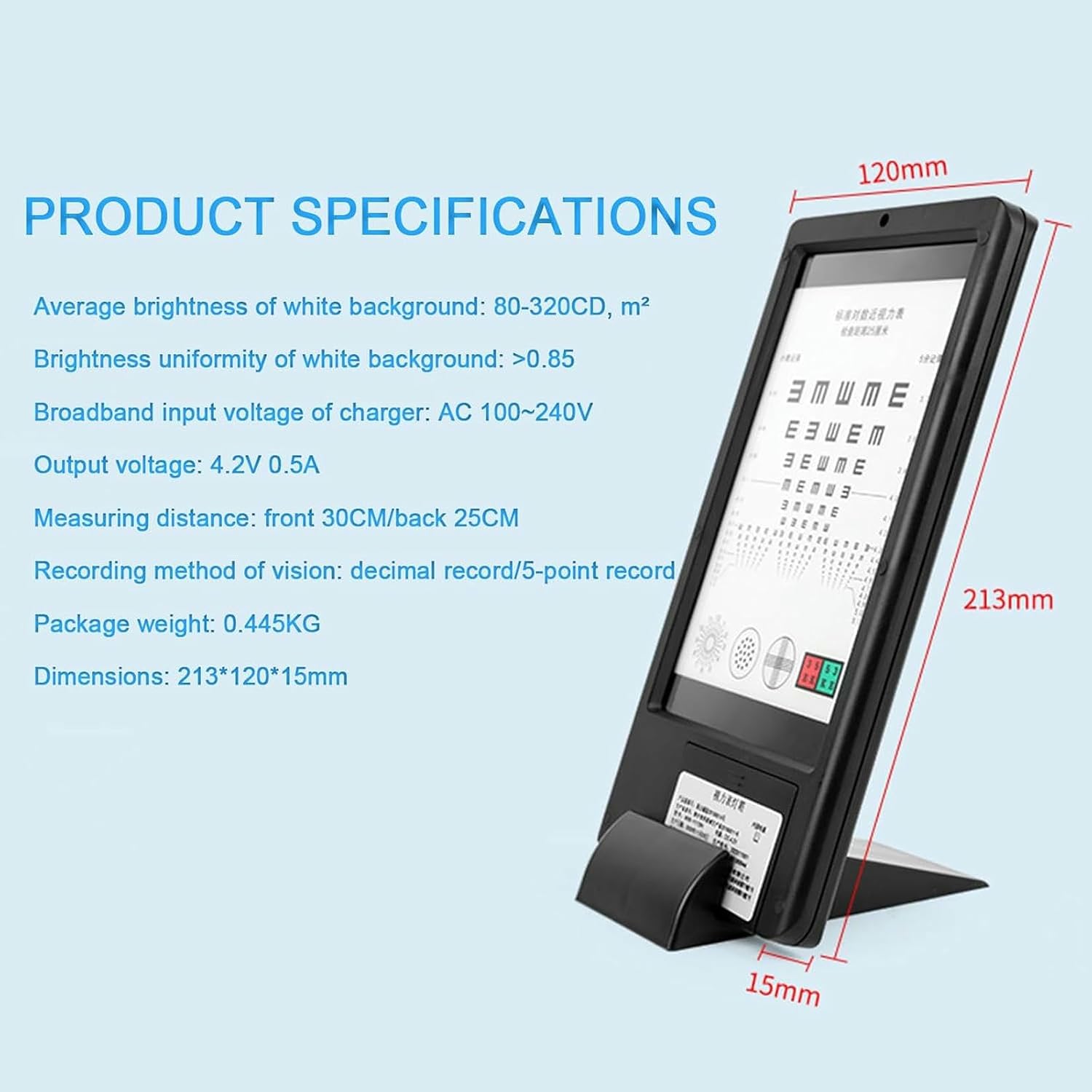 Rechargeable Vision Chart, LED Double-Sided Vision Chart Light Box, Adjustable Brightness, Front 30CM/Back 25CM Measuring Distance, Optometry Equipment