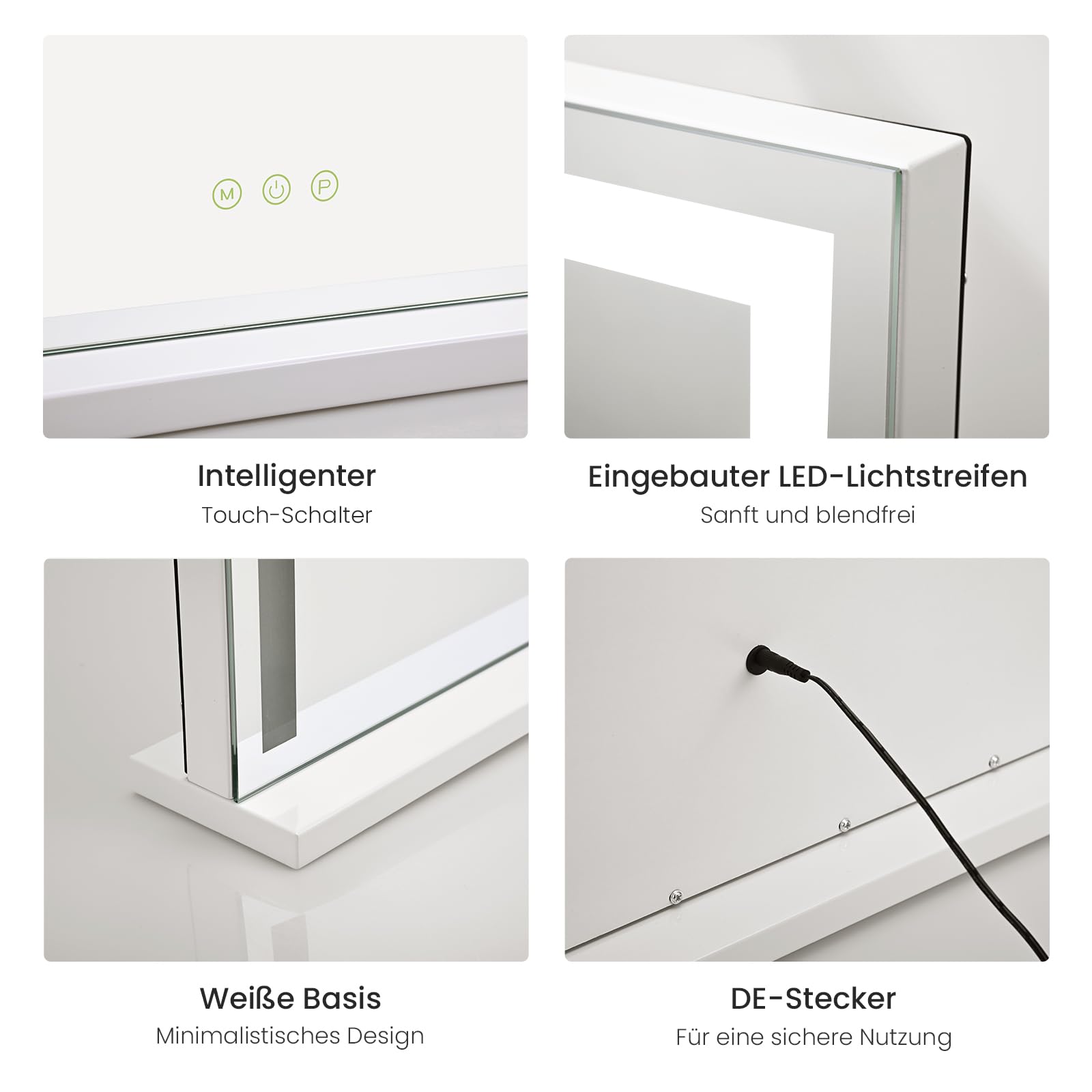 Heilmetz Schminkspiegel mit Beleuchtung 50x42cm, LED Hollywood Spiegel mit Dimmbar 3 Lichtfarben, Touch Schalter, Makeup Kosmetikspiegel mit Licht - Weiß