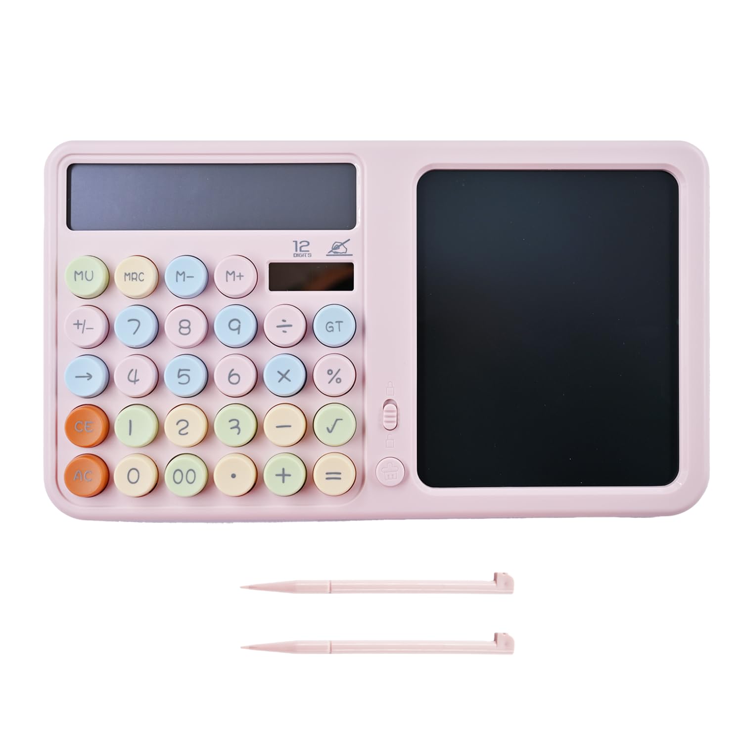 Desk Calculator with Writing Pad,6 Inch Desktop Calculator with Notepad,12 Digit Large Button,Solar and Battery Powered,for School Office Business Home,Pink