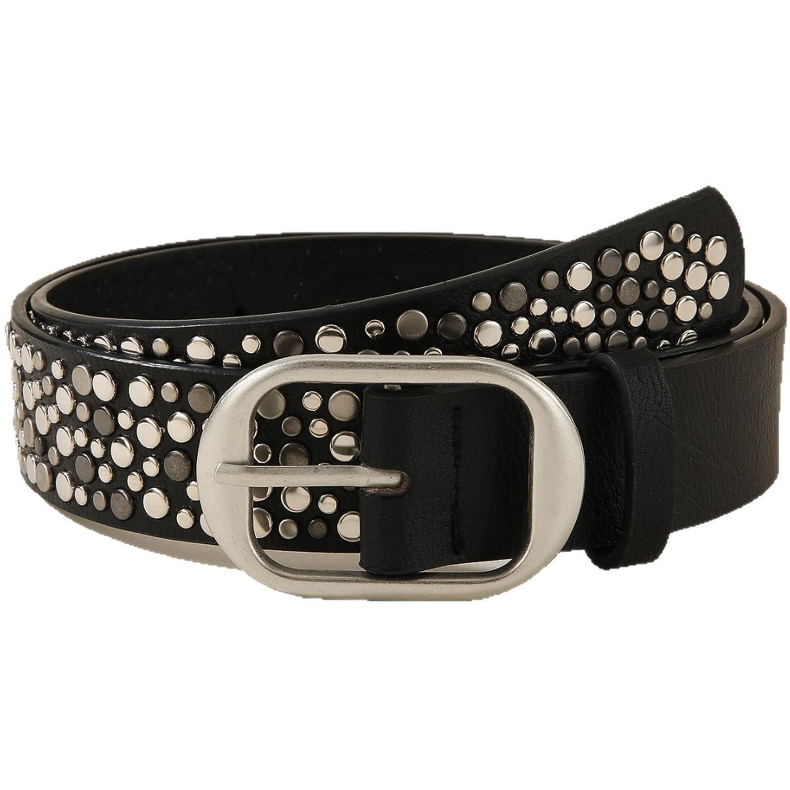 AGUTALITHIC Studded Belts with Punk Rock Bright Metal Irregular Round Rivets Goth 3.3cm Wide PU-Leather Strap for Women Men(110cm/43, Black)