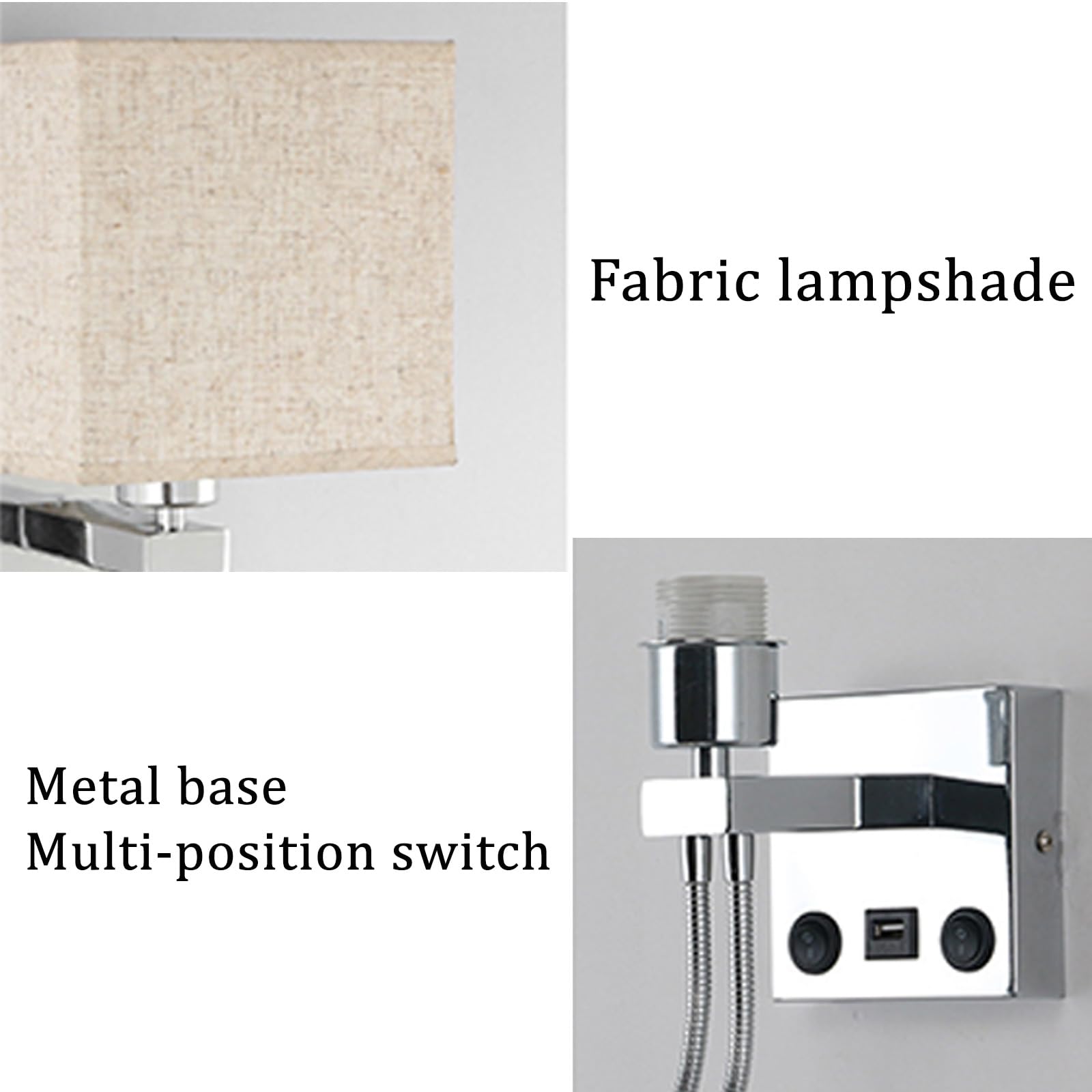E27 Lampa ścienna z portem ładowania USB Nowoczesna oprawa ścienna z regulowanym reflektorem łabędzia szyjka lampka nocna oświetlenie ścienne podwójne przełączniki do sypialni, salonu, hotelu