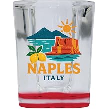 Naples Italy Vintage Souvenir Design 2 oz Shot Glass Square Red Base