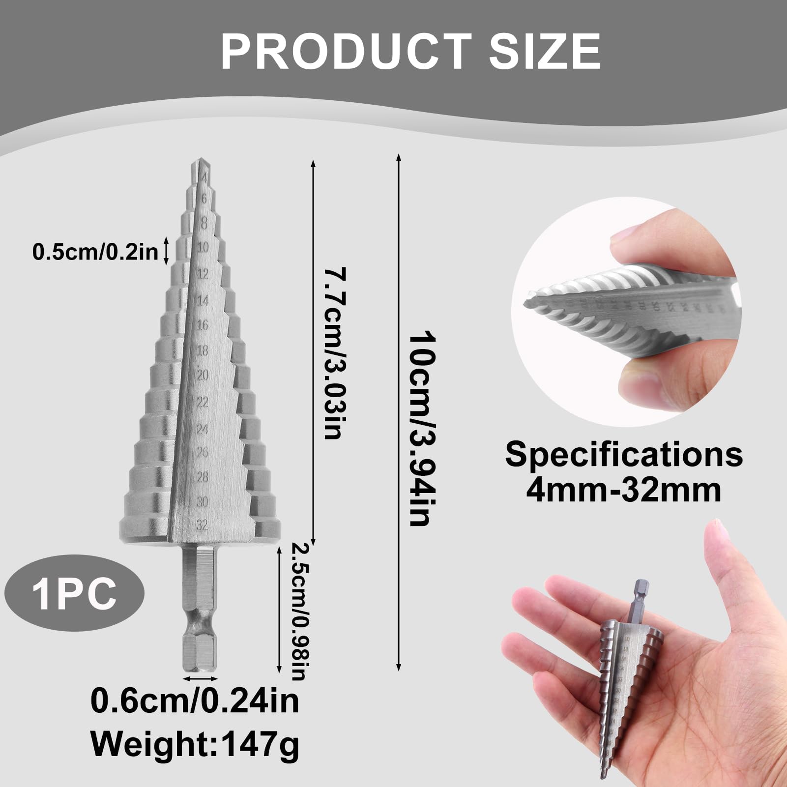 Set Punte a Gradini con Rivestimento in Titanio, 4-32mm, Acciaio ad Alta Velocità per Acciaio, Legno, Plastica, Ottone, Alluminio, PVC, Trapano a Punzatura Centrale Automatica
