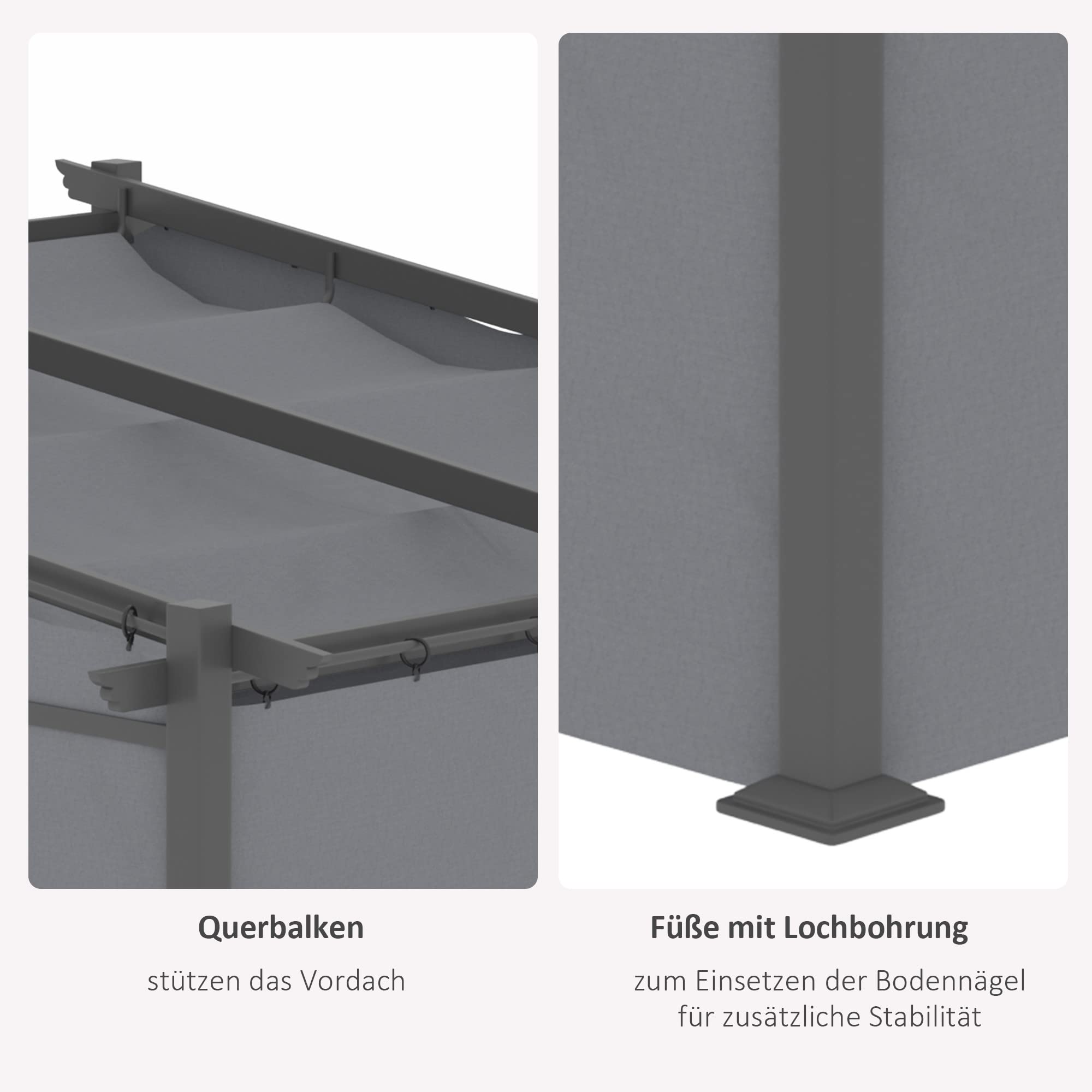 Outsunny Pergola 2,97 x 2,95 m Pavillon hydrofuge avec toit solaire et parties latérales, abri de terrasse, meubles de jardin, polyester gris foncé