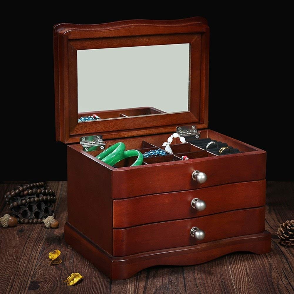 Schmuck-Aufbewahrungsbox, Geschenk für Frauen, Massivholz-Schmuckkästchen, Schmuck-Display-Aufbewahrungsbox mit Spiegel, Halskette, Geschenkbox Beauty Comes