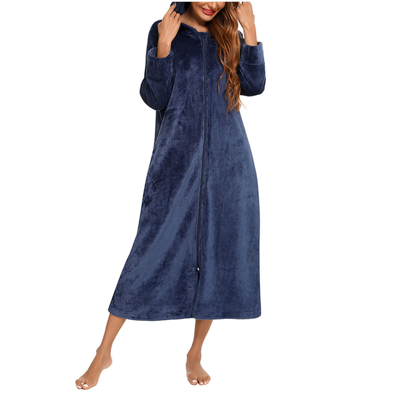 Generisch 2026 Morbido accappatoio in flanella con maniche lunghe e cerniera, morbido lounge in pile con tasche, coperta portatile per rilassarsi a casa