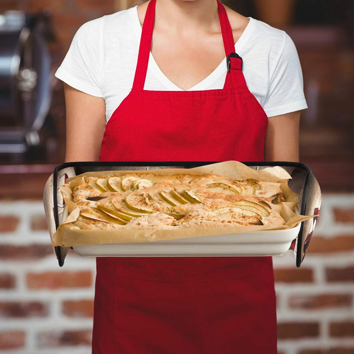 RXYY Guanto Da Forno Doppio Lungo 89 Cm - Vintage Rosso Con Manica Lunga, Resistente Al Calore 250°C, Cotone Trapuntato - 5