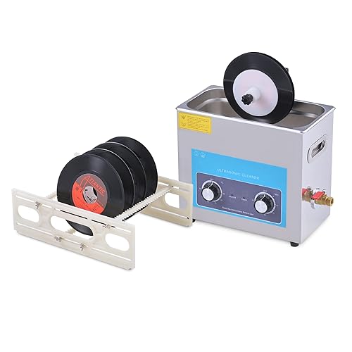 CREWORKS Limpiador de discos de vinilo automático ultrasónico con control de perilla de temporizador de calentador, máquina de cavitación sónico de
