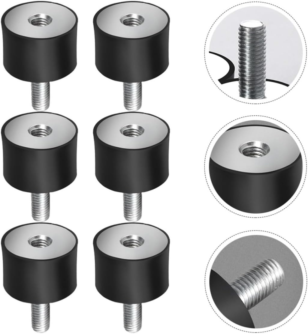 6 Pcs Rubber Mounts Shock Absorbers for Air Compressors and Welding Machines, Black Rubber Vibration Isolators with Threaded Design for Machine Protection and Buffering