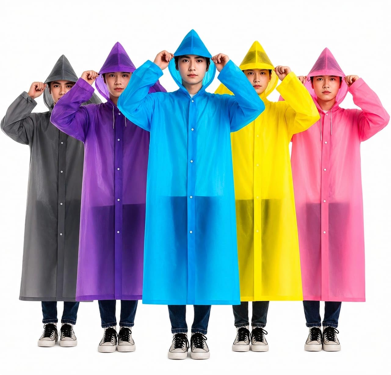 GIRLYZ ATTIRE Unisex Waterproof Hooded Raincoat | Long Rain Wear for Men & Women | Lightweight Reusable Rain Jacket | Full-Length Rain Protection | Multicolor (PACK OF 2)-image-30