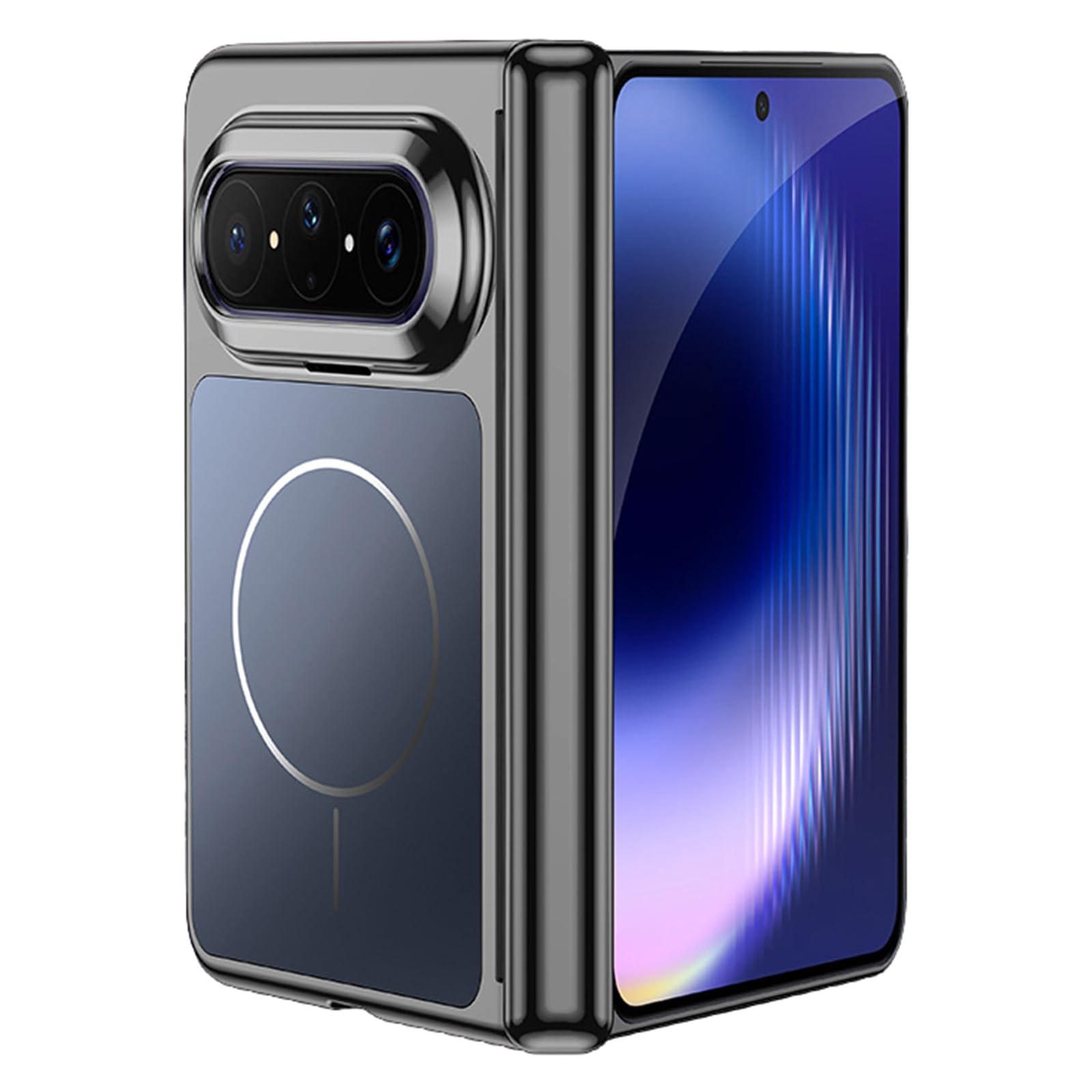 MFAOSHI Magnetic Case for Huawei Pura X Max, All-inclusive Lens Hinge Protection Case Hard PC Frosted Electroplated Phone Cover,Black,Pura X Max