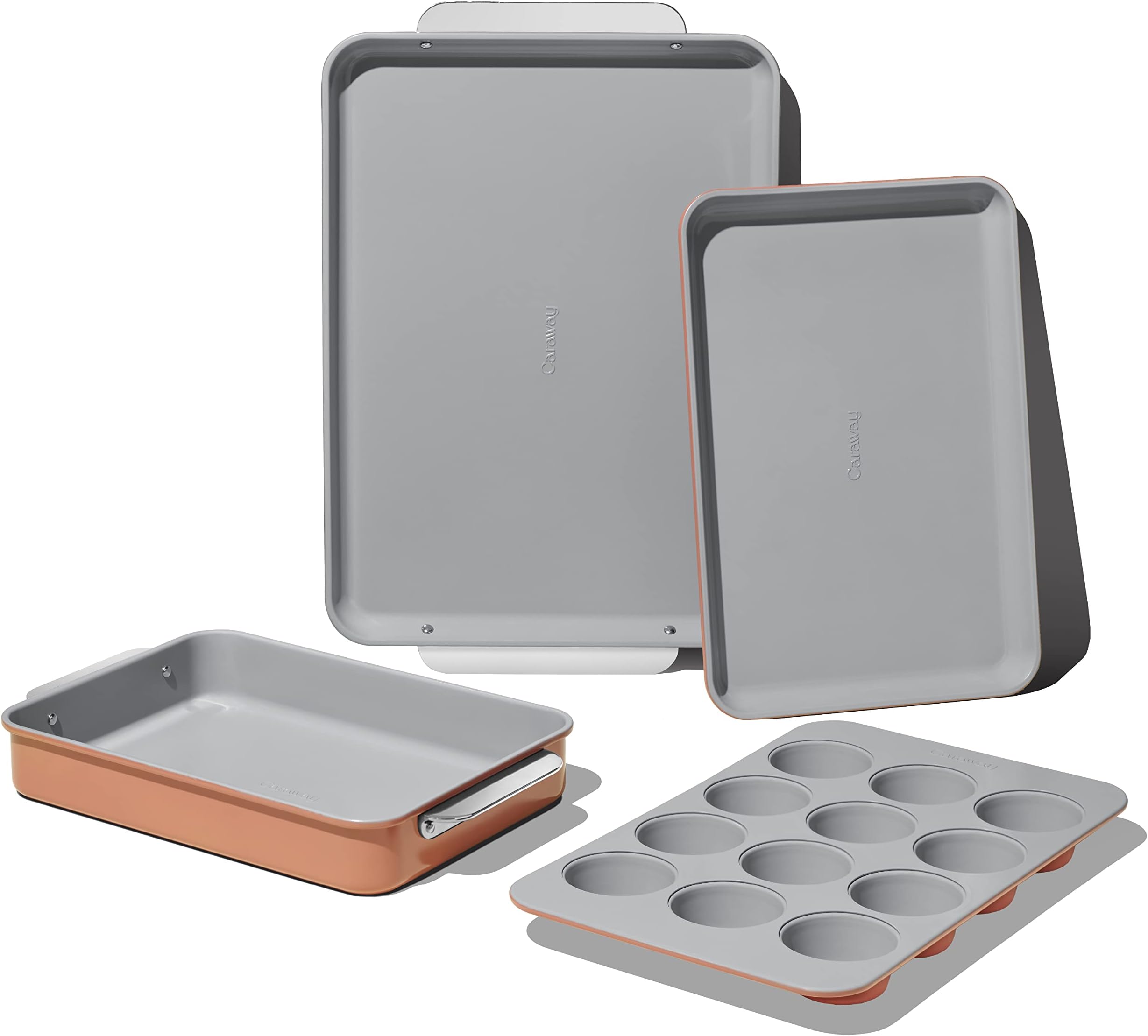 Caraway Nonstick Ceramic Bakeware Set (5 Pieces) - Baking Sheets, Assorted Baking Pans, Cooling Rack, & Storage - Aluminized Steel Body - Non Toxic, PTFE & PFOA Free - Perracotta