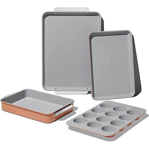 Caraway Nonstick Ceramic Bakeware Set (5 Pieces) - Baking Sheets, Assorted Baking Pans, & Storage - Aluminized Steel Body - Non Toxic, PTFE & PFOA Free - Perracotta
