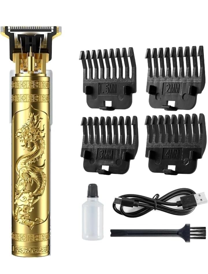Hair and Beard Trimmer for Men, Cordless Grooming Kit with Adjustable Guards., Golden