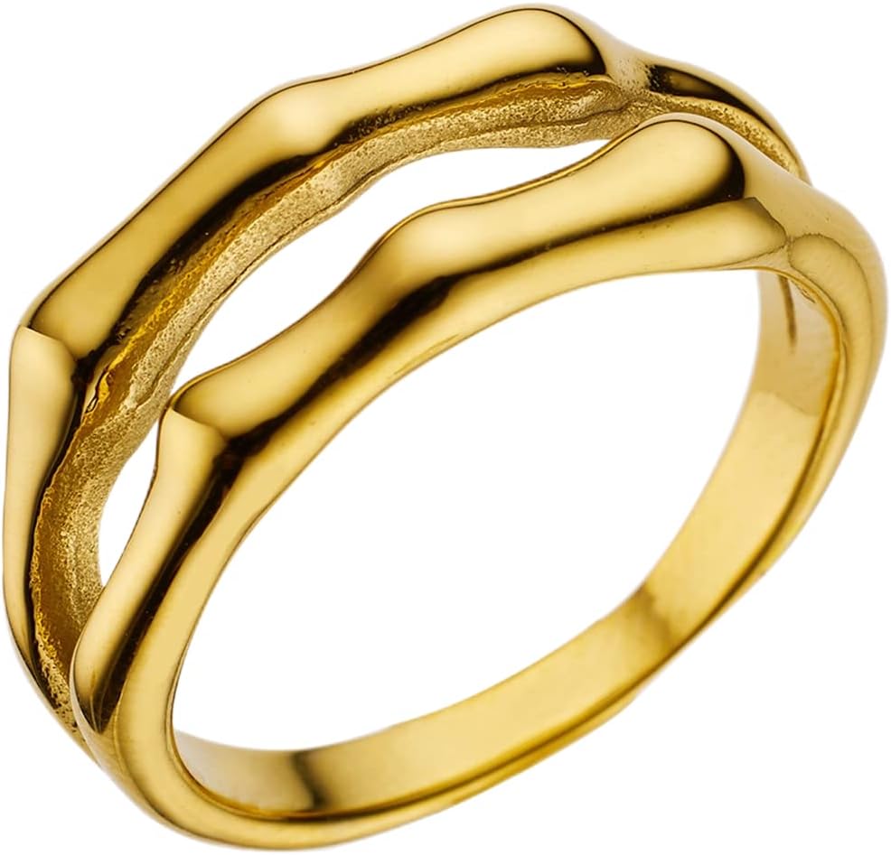 Jude Jewelers Stainless Steel Bamboo Bone Style Double Band Wedding Statement Anniversary Ring