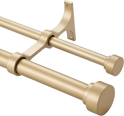 Barras de cortina dobles resistentes con remates de tapa cilíndrica de 36 a 72 pulgadas, barra telescópica de 1 pulgada de diámetro y barra trasera