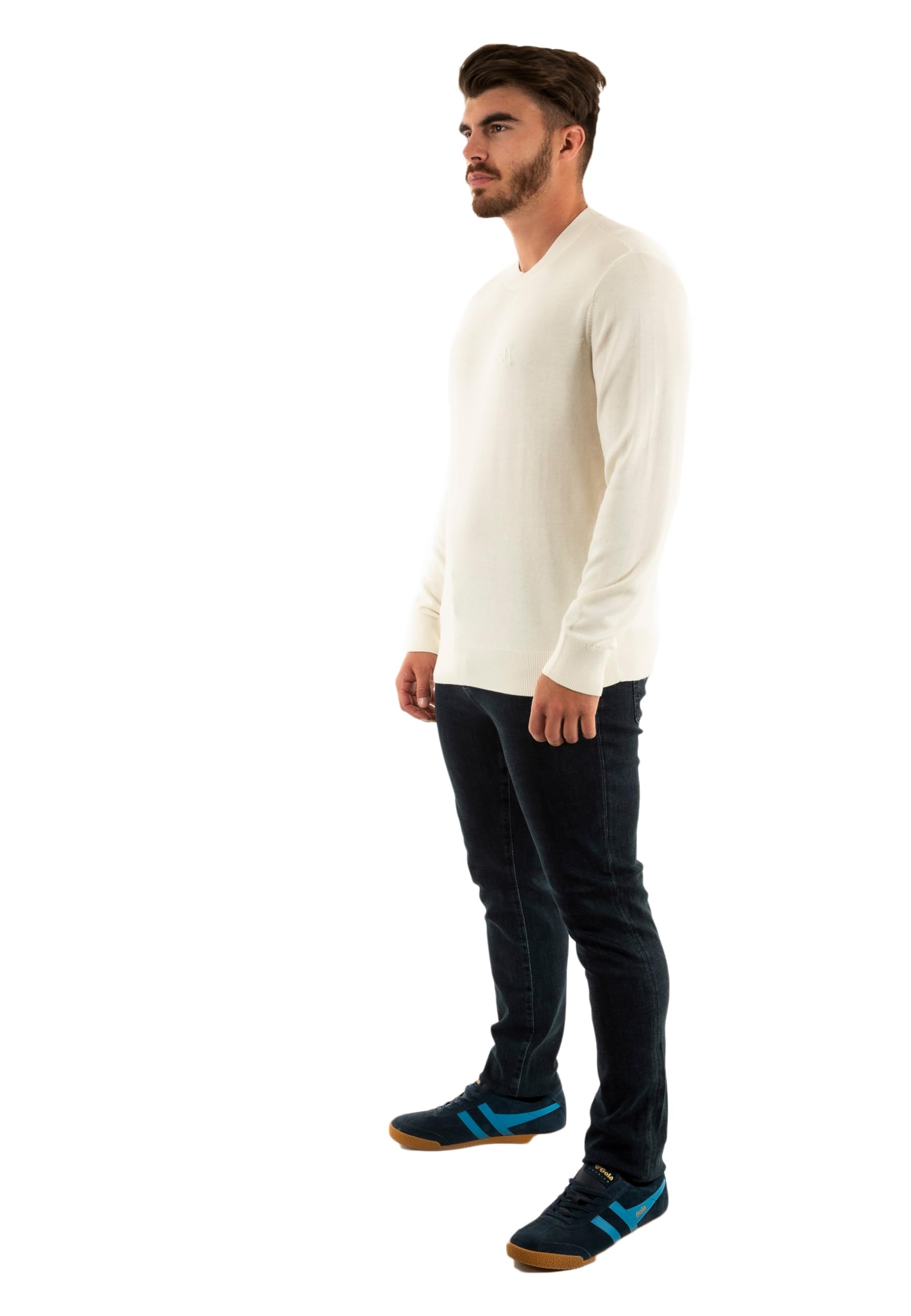 Armani Exchange Icon Project - Suéter con Logotipo Bordado para Hombre, Blanco Crema, M