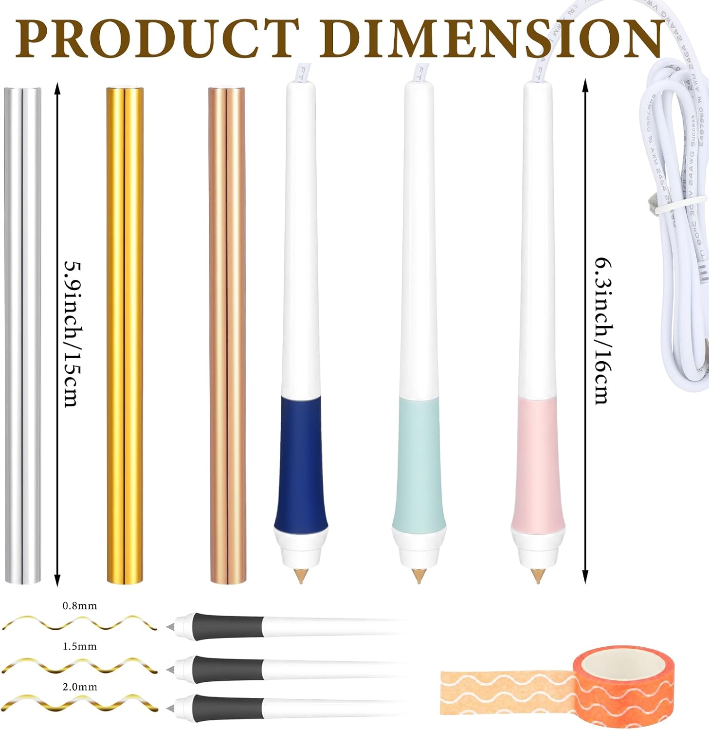 Maitys USB Hot Foil Pen Starter Kit with 3 Tips Gold Silver Copper Foil Rolls & Tape, Fast Heating DIY Foiling Tool for Scrapbooking, Journals, Cards, Planners, Leather Crafts & Gift