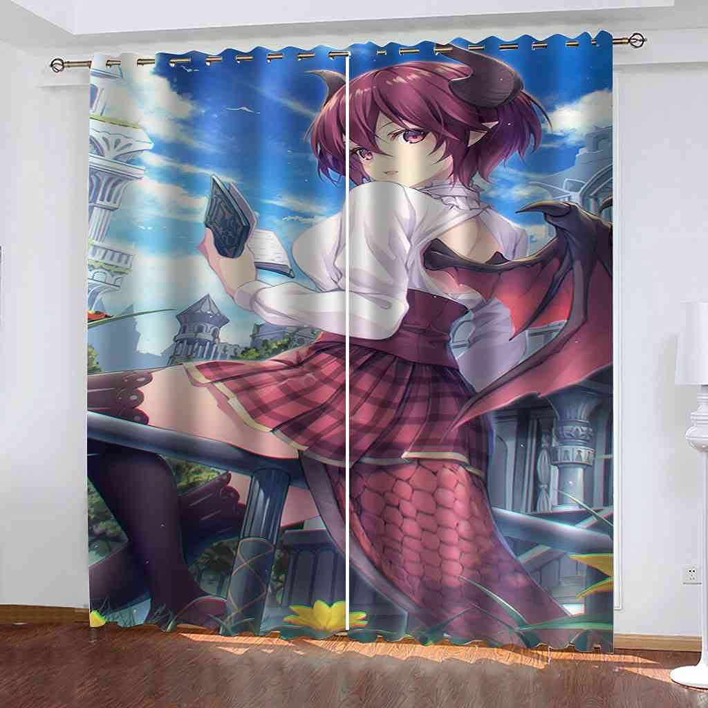 Rideau occultant motif girly animé lot de 2 panneaux isolant thermique 264x160 cm pour salon