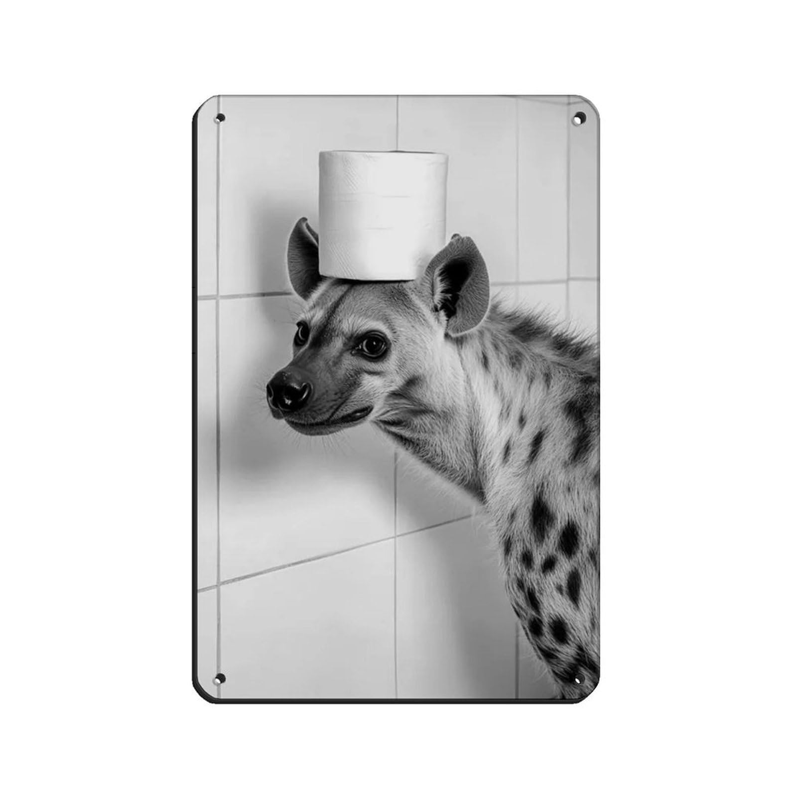 Hyena with A Toilet Paper Roll on Head Tin Sign Vintage Metal Pub Club Cafe Bar Home Wall Art Decoration Poster Retro 8x12inch(20x30cm)
