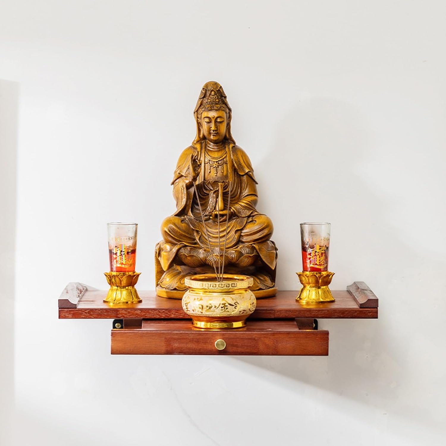 Buddha Altar Shelf Stand Wooden Wall Rack,Wall-Mounted Statue Shrine Table,Alter Cabinet for Witch Wiccan Buddhist Prayer Riser(60 * 30 * 33cm/23.6 * 11.8 * 12.9in)