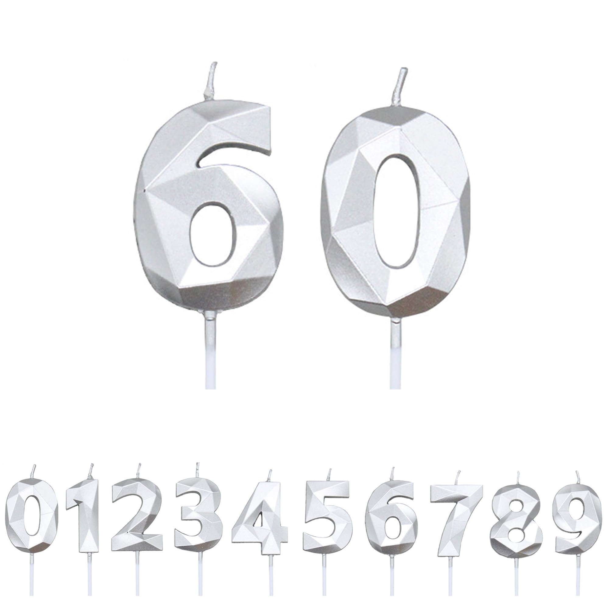 Fuzvol Silver Birthday Cake Candles, Number 60 Candle,Cake Topper Decorations