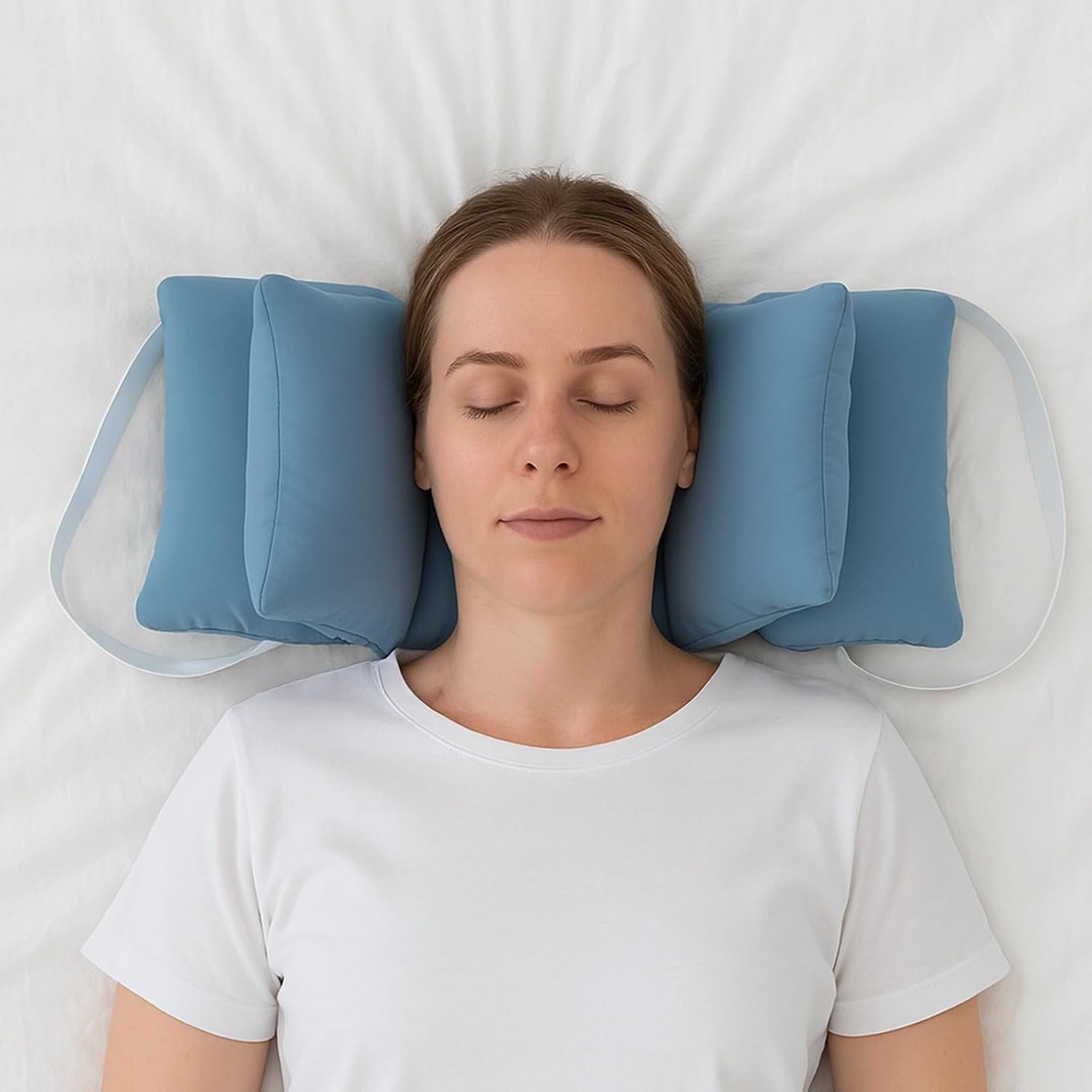 Anti-Rollover Headrest with Straps, Neck Stabilizer Pillow, 4-Point Support, Face Up Sleeping, 18.5 X 8.3 in