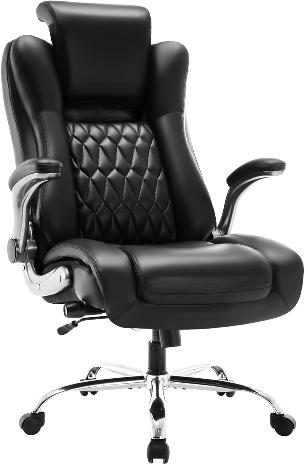 High Back Office Chair with Lifting Headrest Flip Arms