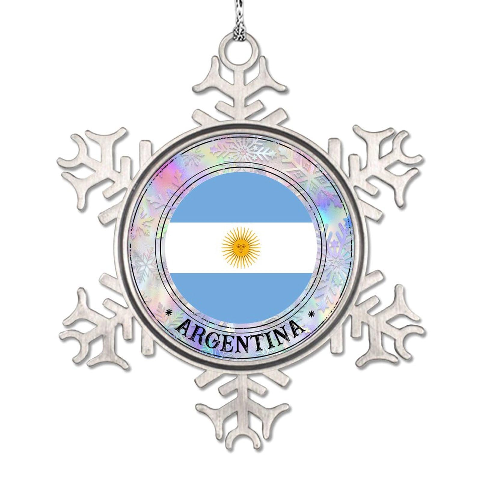 LITTLEGROVE SEEDS Snowflake Ornament Argentina Flag Personalized Christmas Ornaments 2024 Argentina Themed Christmas Tree Decorations Customized Travel Lovers Novelty Metal Pendant Xmas Party Decor