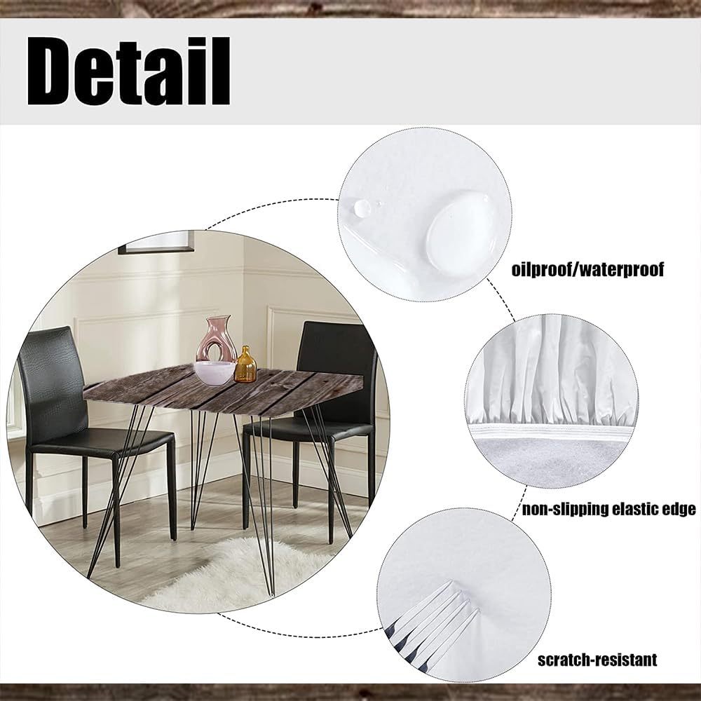 Wood Texture Tablecloth, Oak Pattern, Elastic Edge, Suitable for Kitchen Party Picnic, Fit for 62"x62" Square Table