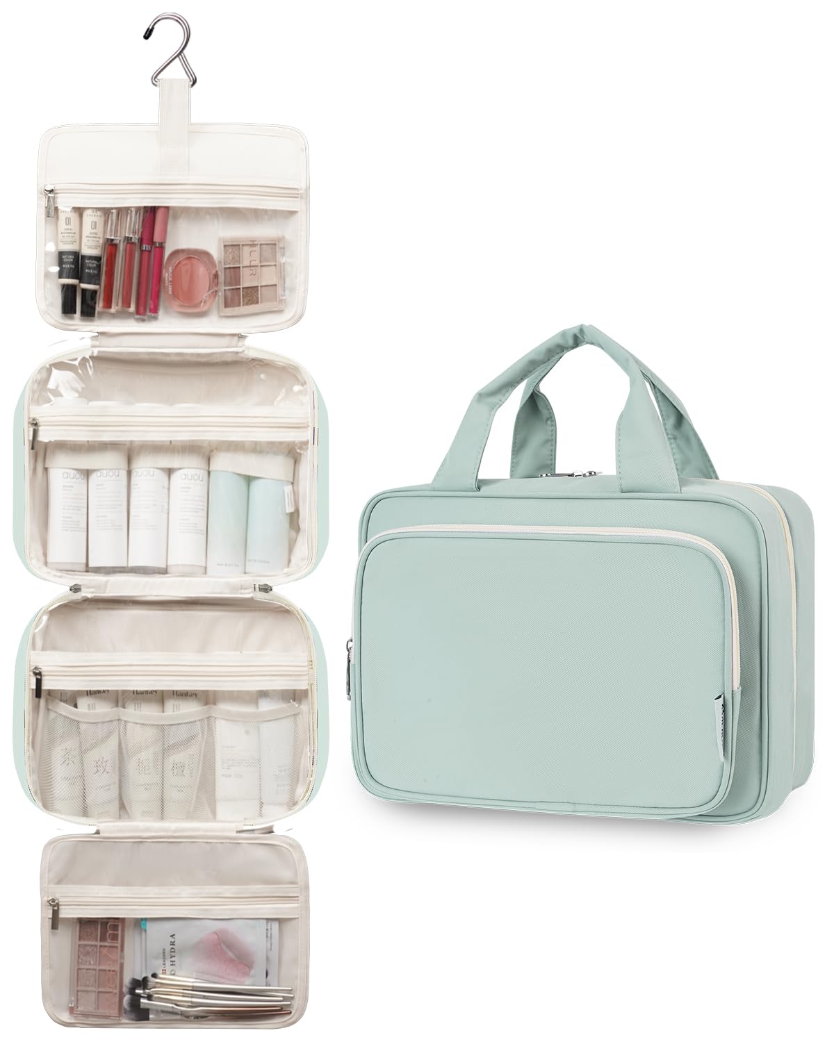 Narwey Kulturbeutel zum Aufhängen Kulturtasche Damen Waschtasche Gross Kosmetiktasche Groß Waschbeutel Kosmetik-Organizer für Damen Mädchen (Minzgrün (Groß))